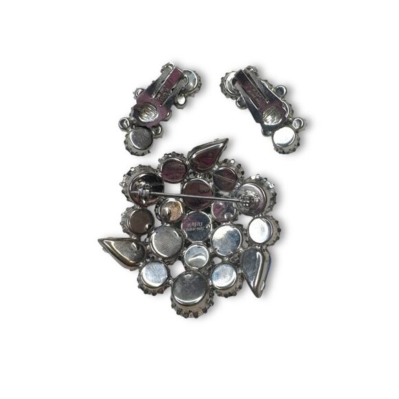 Karu Arke Signed Blue Crystal Brooch Earrings Set Selenium Glow - Picture 3 of 13